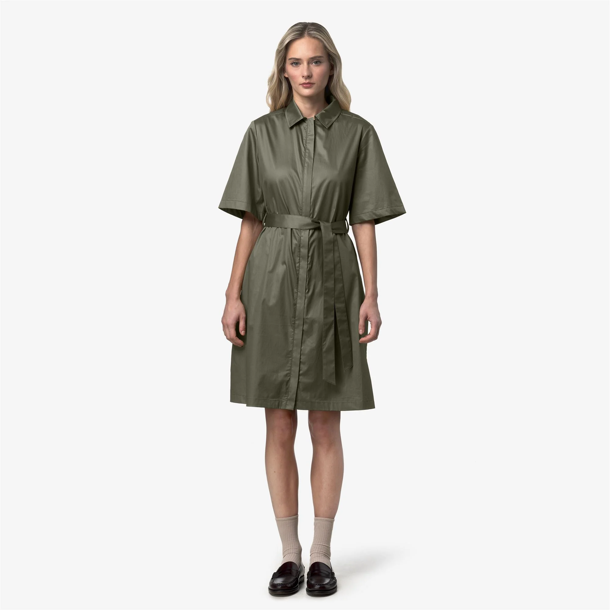 NOUAILLE SHINY COTTON - Dresses - Short - Woman - GREEN LICHEN - Image 3