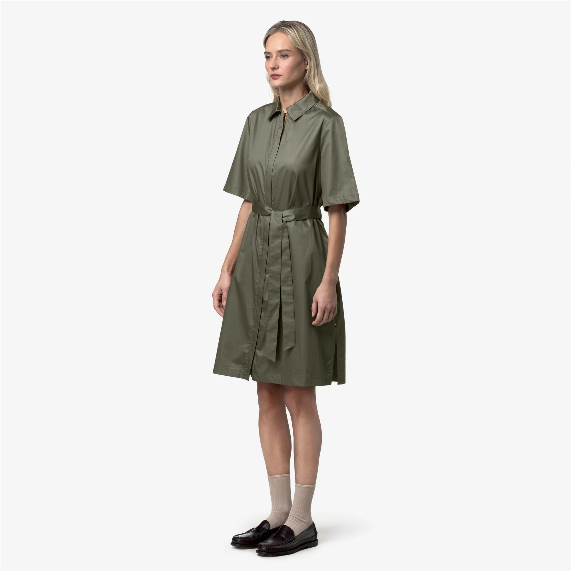 NOUAILLE SHINY COTTON - Dresses - Short - Woman - GREEN LICHEN - Image 4
