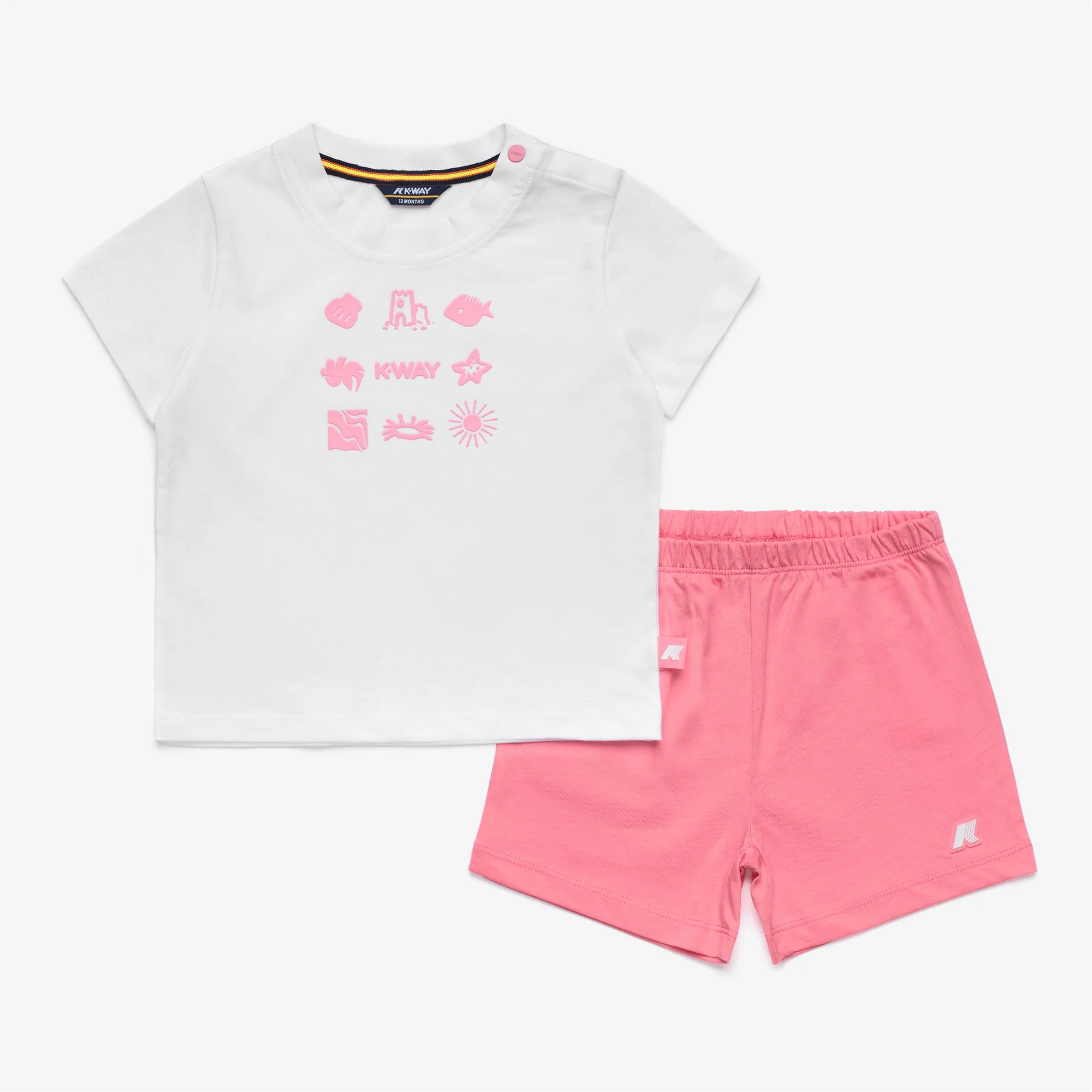 E. PETE SET PLAGE JERSEY - SETS - Shorts / T-Shirt - Kid unisex - WHITE-PINK GERANIUM