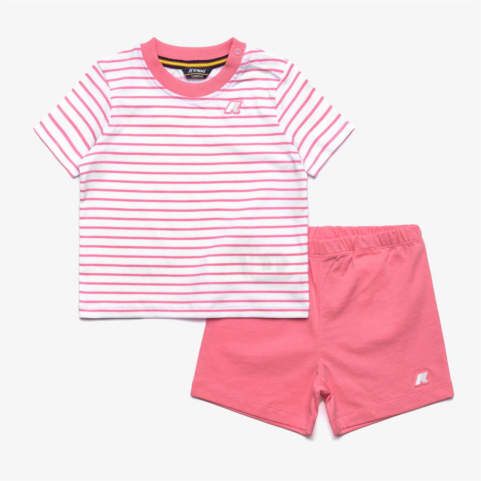 E. PETE SET STRIPES JERSEY - SETS - Shorts / T-Shirt - Kid unisex - WHITE-PINK GERANIUM