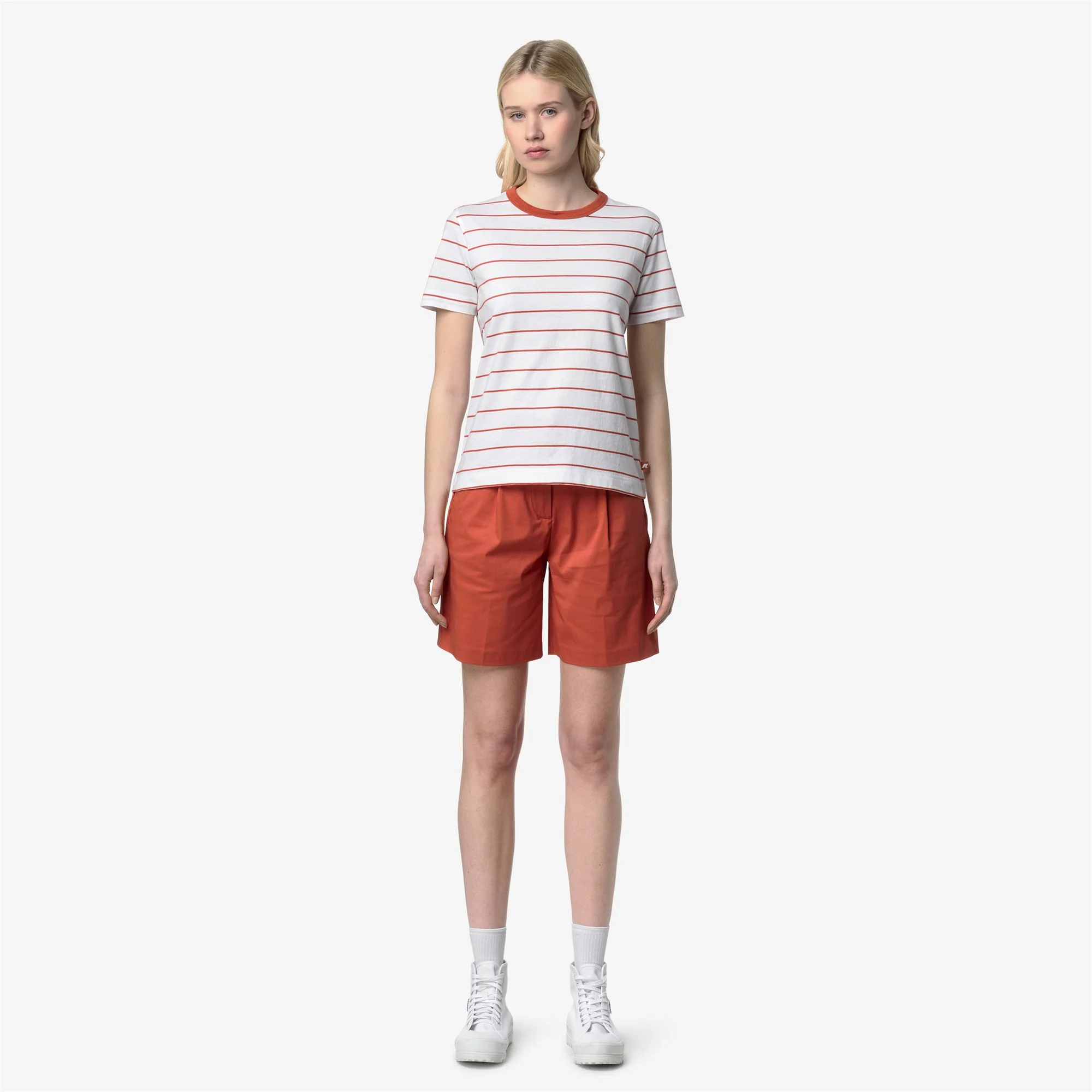 ELODIE MID STRIPES JERSEY - T-ShirtsTop - T-Shirt - Woman - WHITE-ORANGE BROWNISH - Image 3
